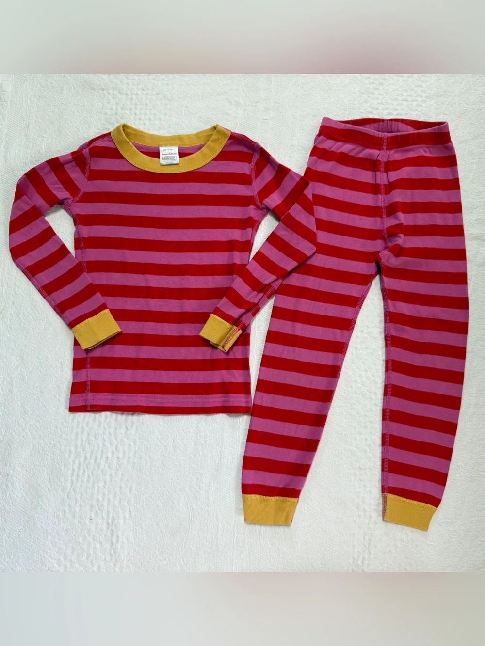 Hanna Andersson Striped Pajamas Set Long Sleeve Pants Pink Red Size 110 5 EUC